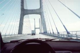 Cable stayed bridge deck seen from the driver seat